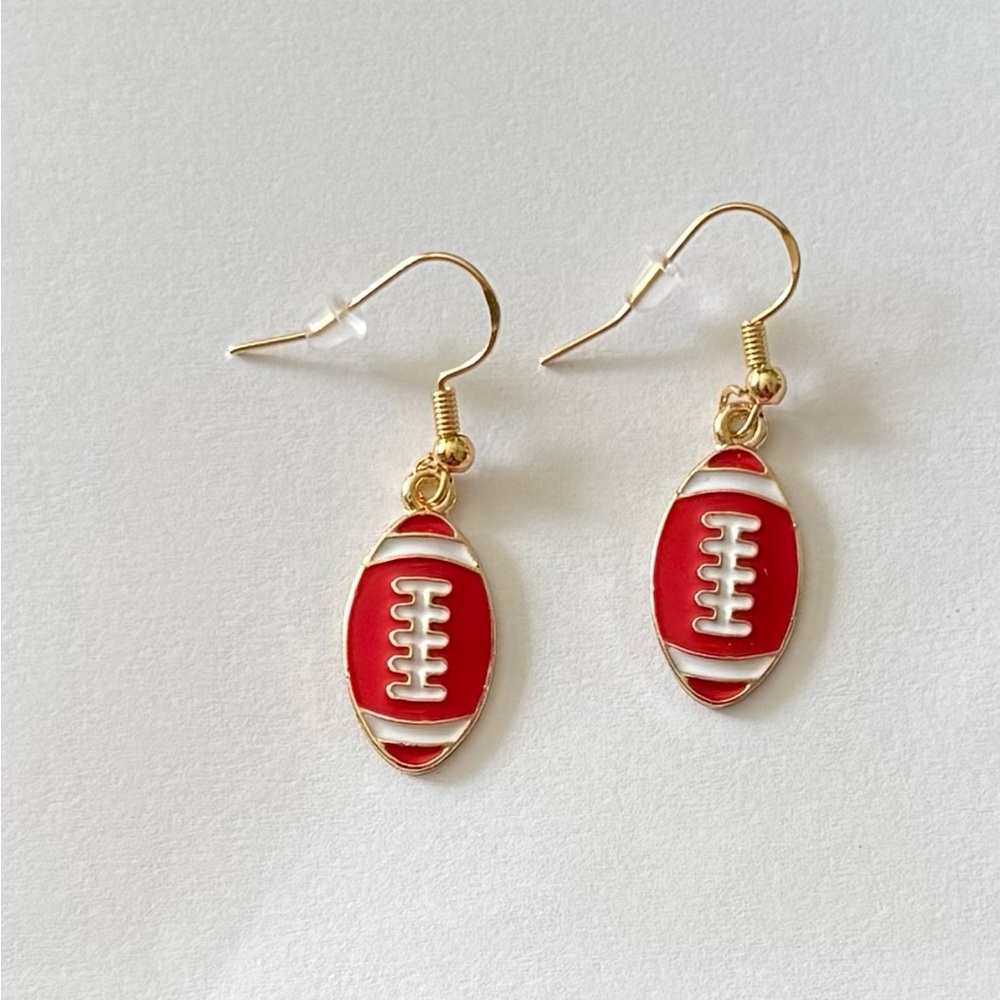 Red and Gold Football Earrings NEW